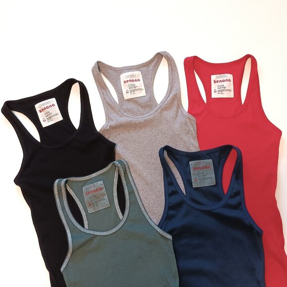 Bundle Lot - 5 Racerback Ribbed Cotton Spandex Tank Tops (READ SIZE DESCRIPTION) - Picture 1 of 5